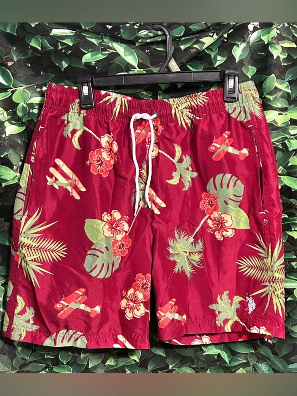 US Polo ASSN Swim Trunks Mens Large Burgundy Green